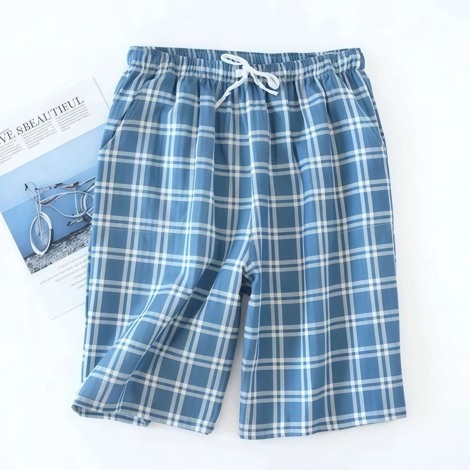 Men’s Summer Cotton Gauze Plaid Sleep Bottoms