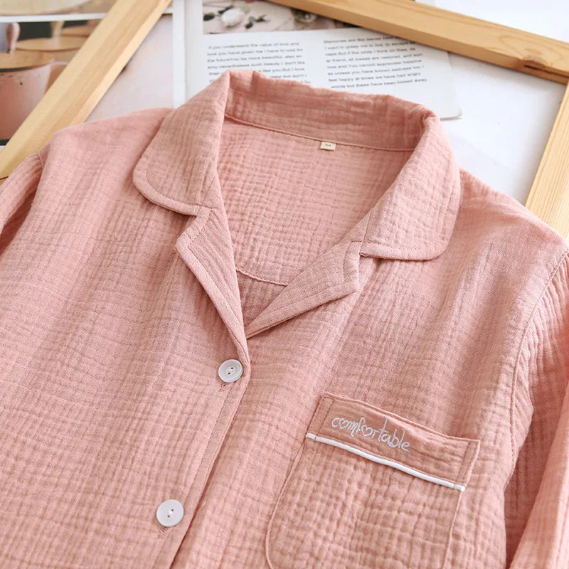 Women’s Cotton Crepe Solid Color Long Sleeve Pajama Set