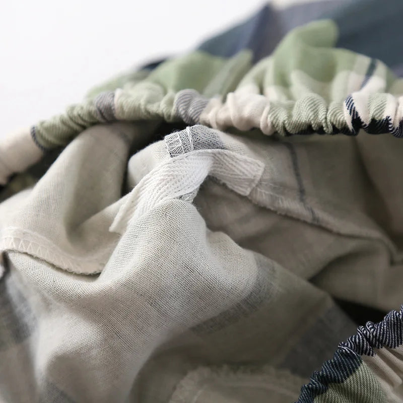 Women’s Cotton Gauze Plaid Pajama Pants – Summer Elastic Waist Lounge Sleepwear