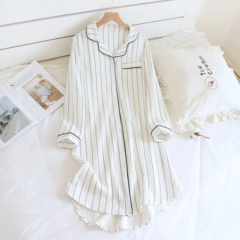 Women’s Summer Cotton Gauze Long Nightgown