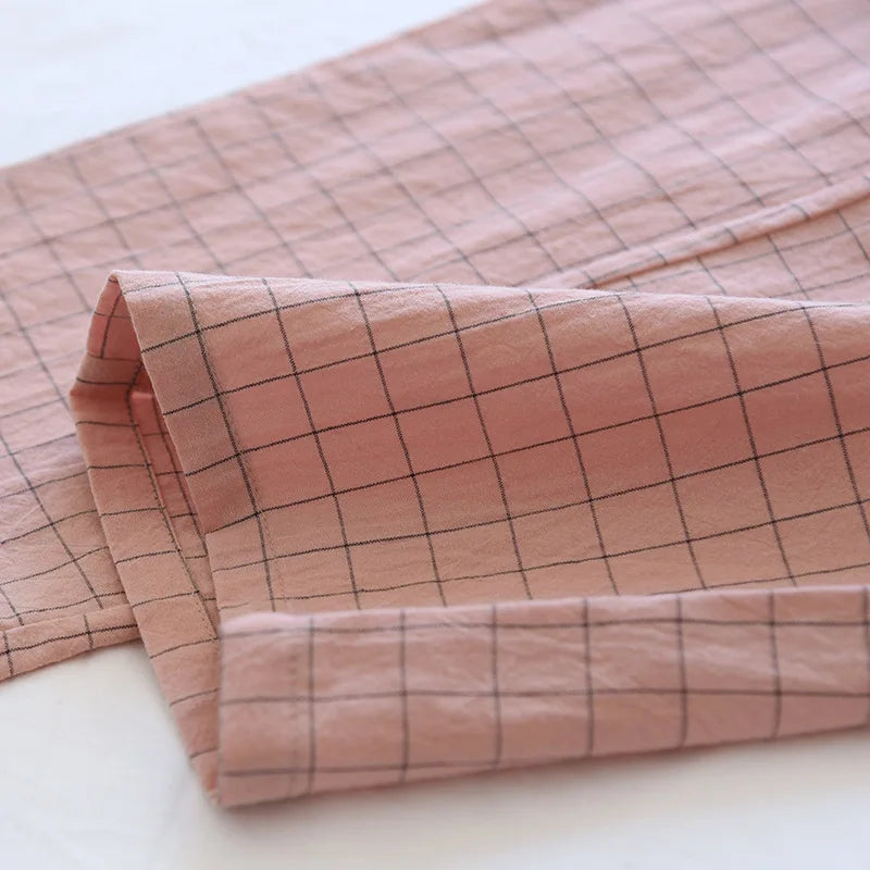Women’s Washed Cotton Plaid Pajama Pants – Elastic Waist Lounge Sleepwear
