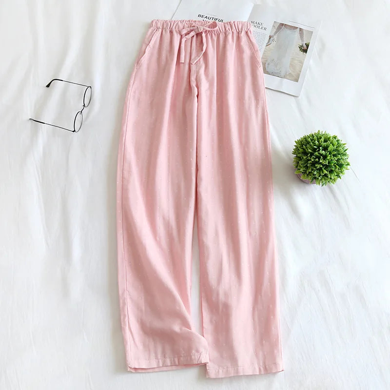 Women’s Cotton Polka Dot Pajama Pants – Elastic Waist Autumn Lounge Sleepwear