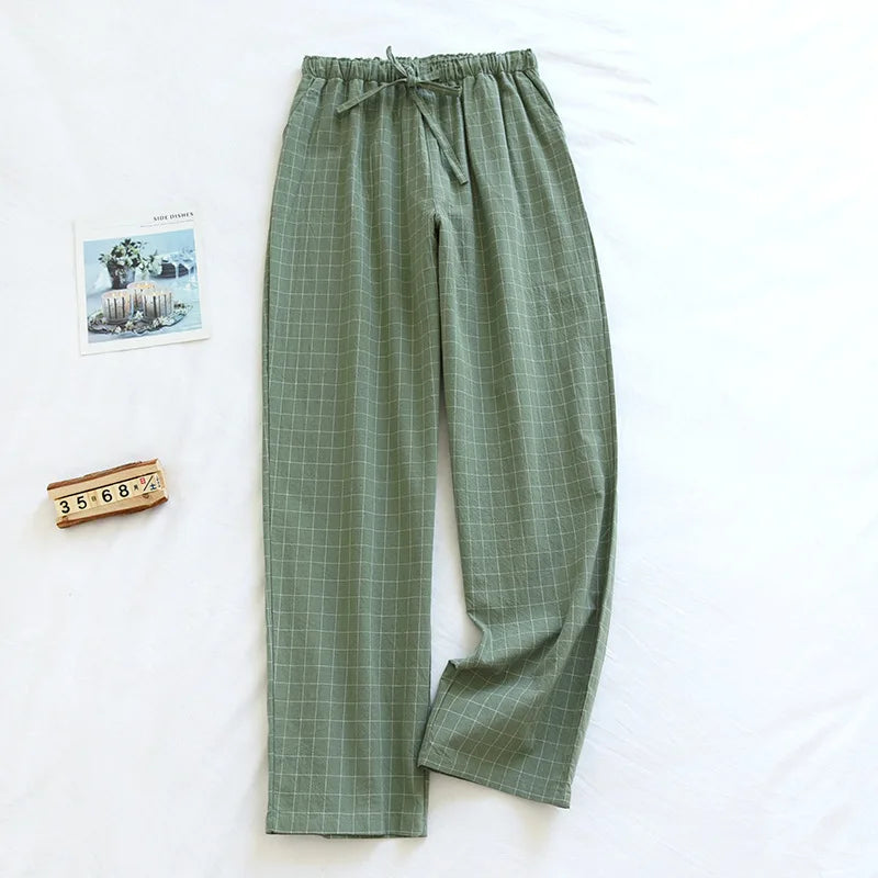 Women’s Washed Cotton Plaid Pajama Pants – Elastic Waist Lounge Sleepwear