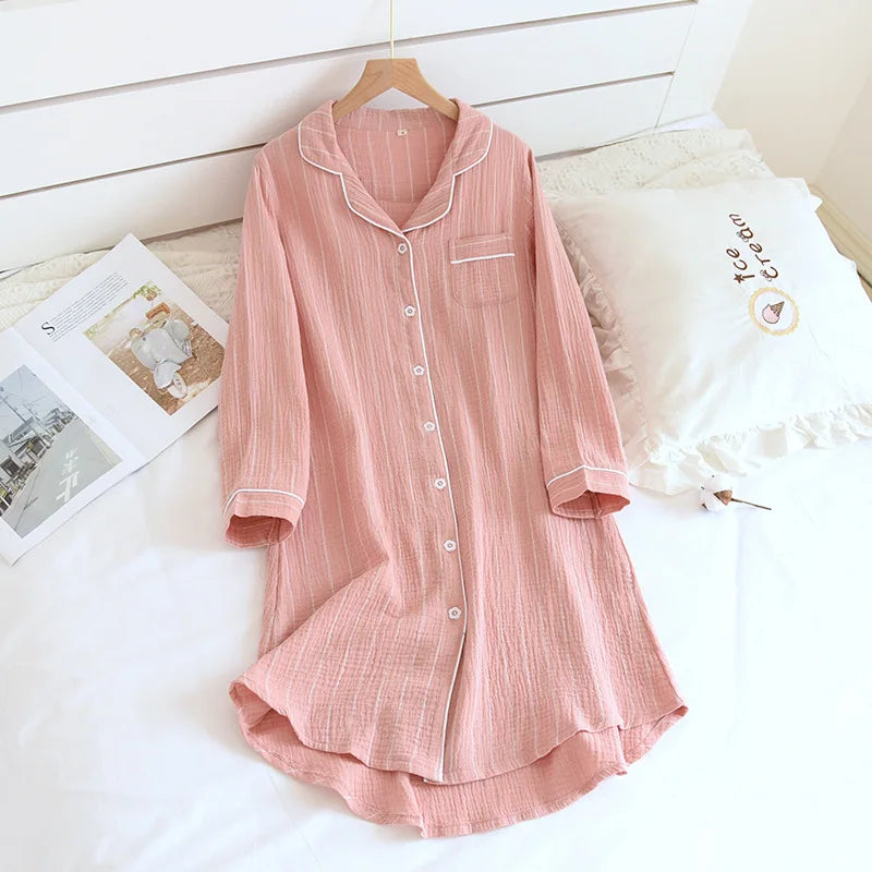 Women’s Summer Cotton Gauze Long Nightgown