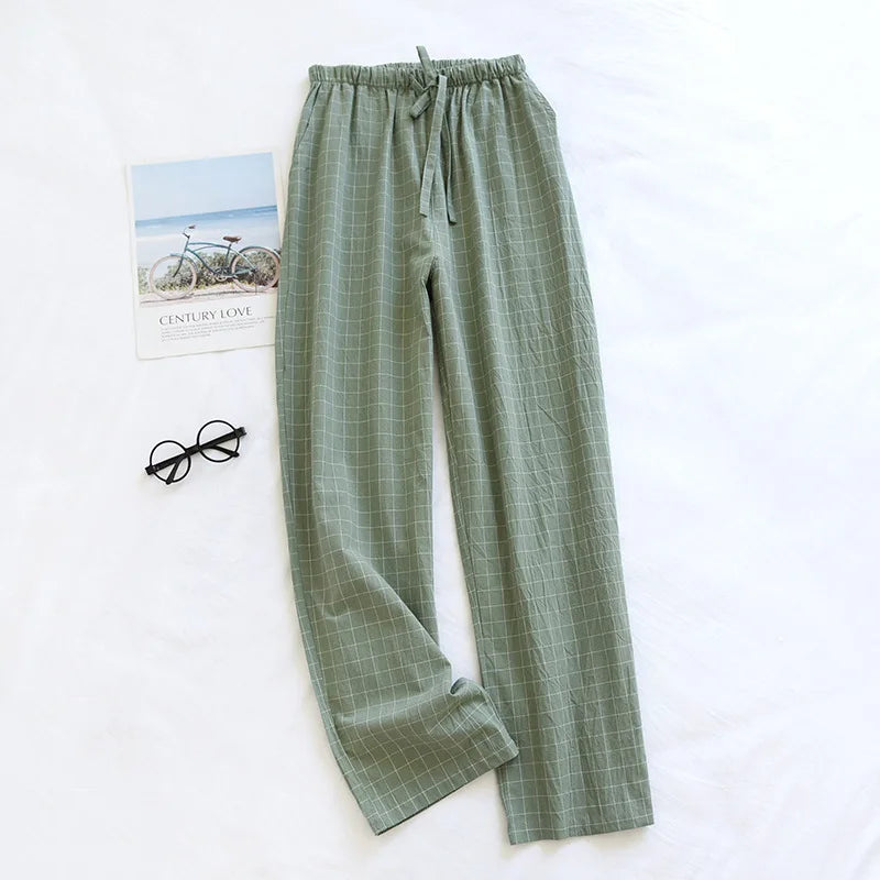Women’s Washed Cotton Plaid Pajama Pants – Elastic Waist Lounge Sleepwear
