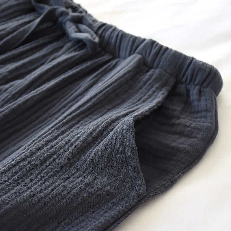 Men Summer Plus Size Cotton Crepe Cropped Pajama Pants