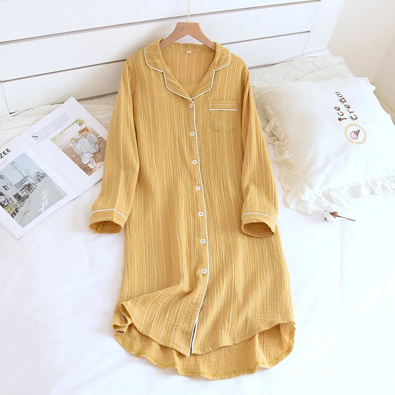 Women’s Summer Cotton Gauze Long Nightgown