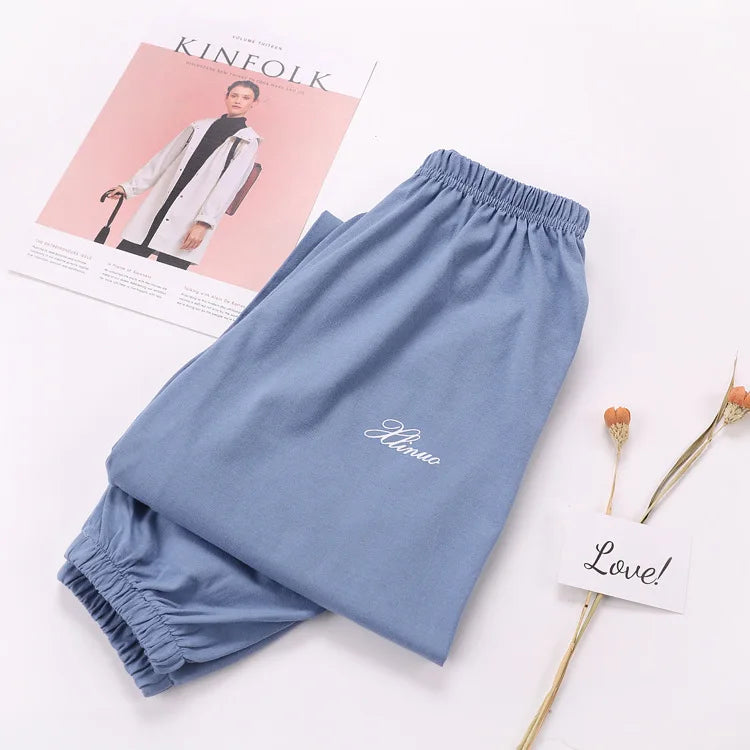 New 100% Cotton Thin Loose Plus Size Pajama Pants Womens Sleep Bottoms Summer Home Pants Ladies Trousers Casual Soft Sleepwear