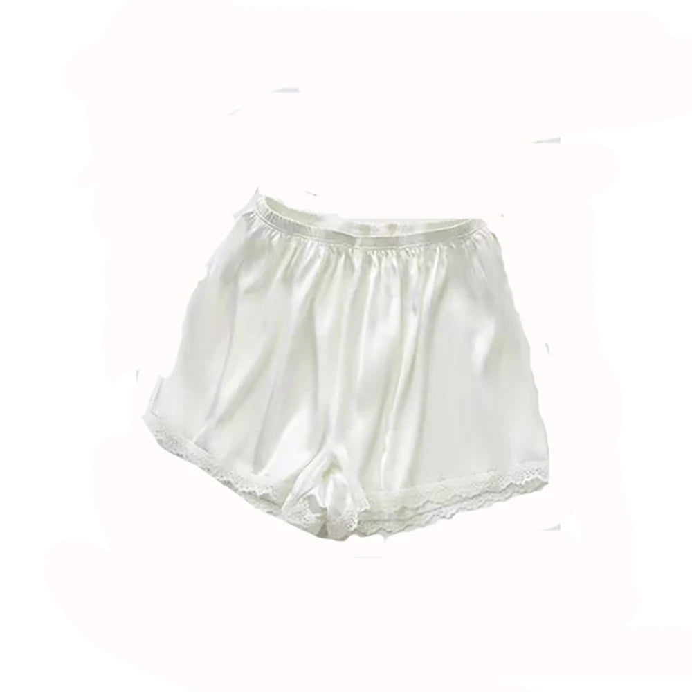 Women Spring Summer Satin Silk Lace Elastic Pajama Sleep Shorts