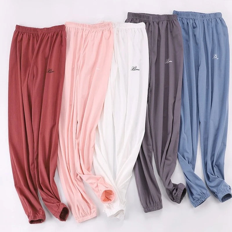 New 100% Cotton Thin Loose Plus Size Pajama Pants Womens Sleep Bottoms Summer Home Pants Ladies Trousers Casual Soft Sleepwear