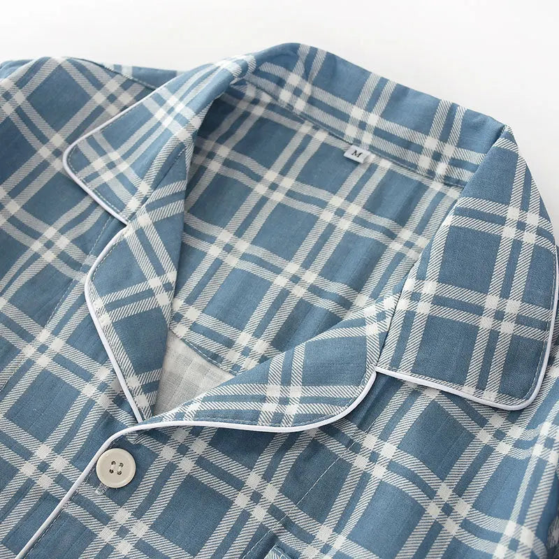 Men’s Plaid Cotton Gauze Long Sleeve Pajama Set