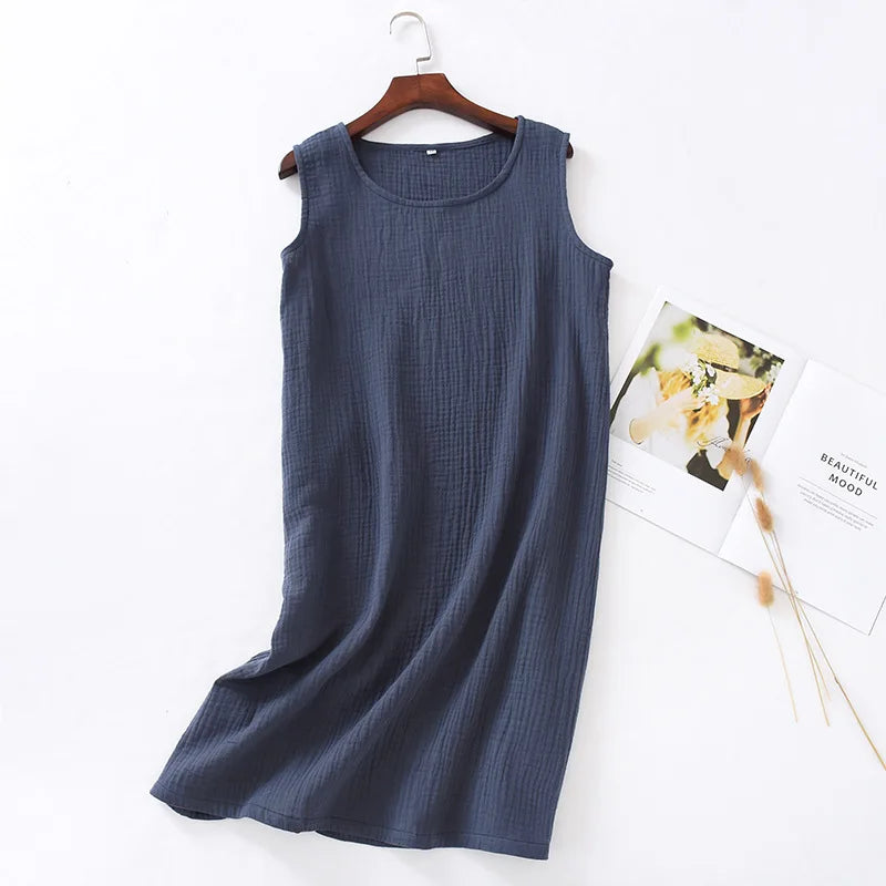 Women’s Summer Cotton Crepe Sleeveless Nightgown