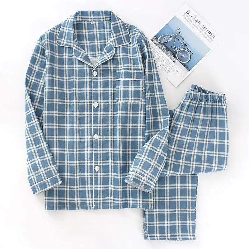 Men’s Plaid Cotton Gauze Long Sleeve Pajama Set