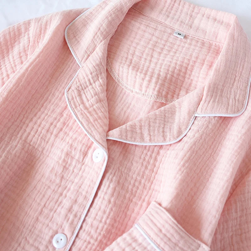 Women Summer Cotton Crepe Solid Short Sleeve 2 Piece Pajama Set