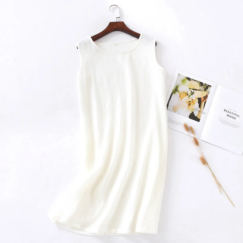 Women’s Summer Cotton Crepe Sleeveless Nightgown