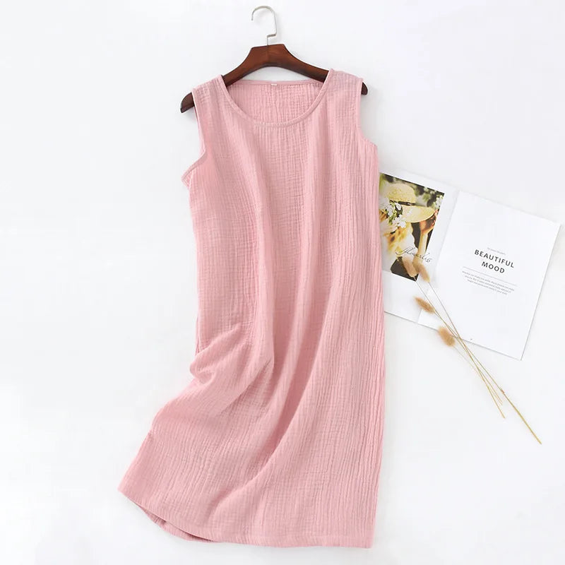Women’s Summer Cotton Crepe Sleeveless Nightgown