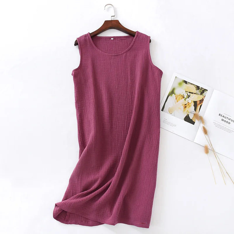 Women’s Summer Cotton Crepe Sleeveless Nightgown