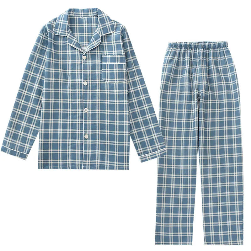 Men’s Plaid Cotton Gauze Long Sleeve Pajama Set