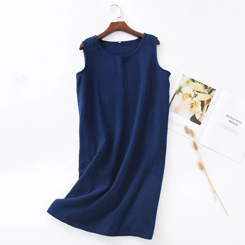 Women’s Summer Cotton Crepe Sleeveless Nightgown