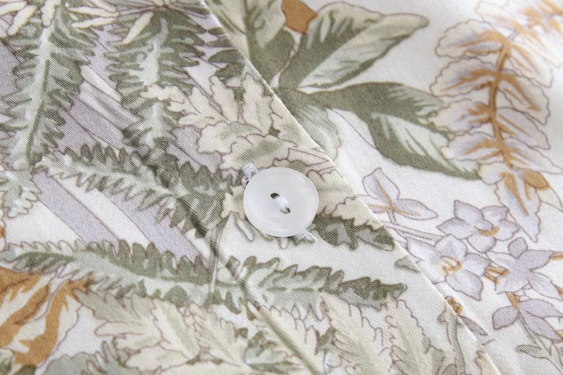 Women Summer Satin Printing Short Sleeve Turn-down Collar Pajama Set