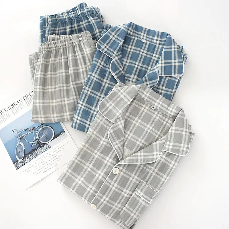 Men’s Plaid Cotton Gauze Long Sleeve Pajama Set