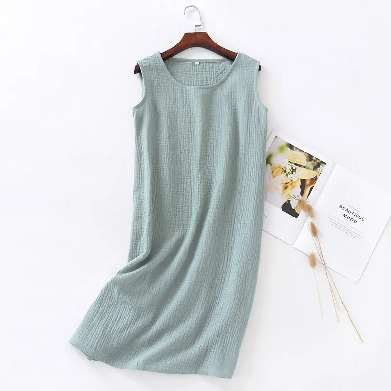 Women’s Summer Cotton Crepe Sleeveless Nightgown