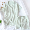 Women Summer Cotton Crepe Solid Short Sleeve 2 Piece Pajama Set