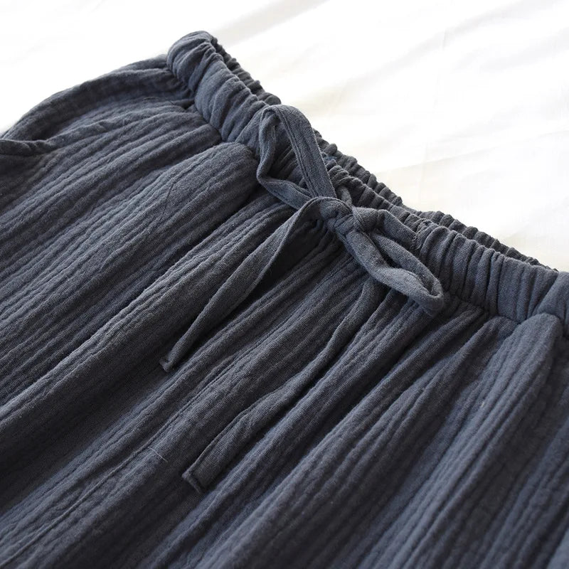 Men Summer Plus Size Cotton Crepe Cropped Pajama Pants