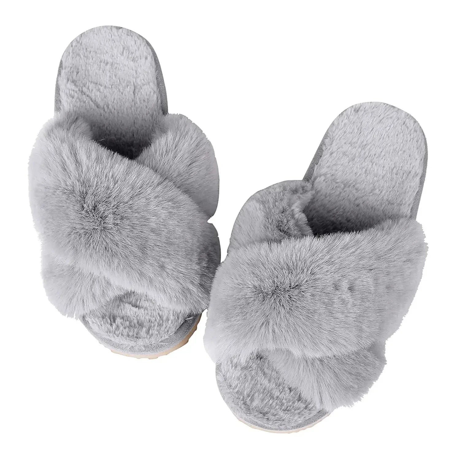 Unisex Fuzzy Cross Band Open Toe Slippers