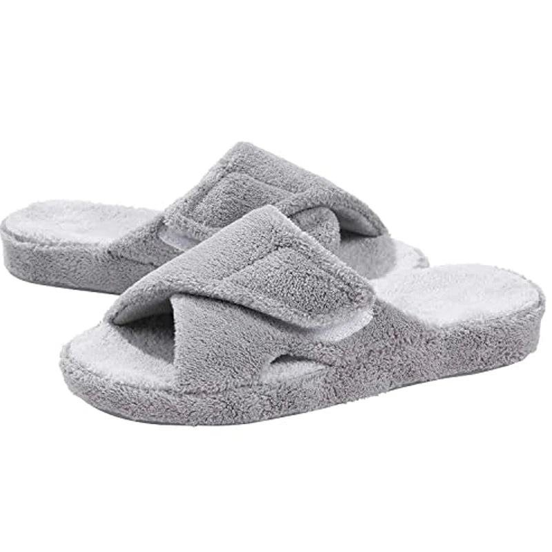Unisex Cross-Tied Fuzzy Open Toe Indoor Slippers