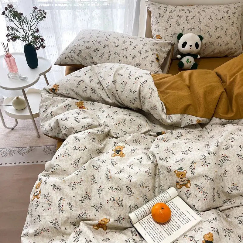 Romantic Floral Duvet Cover Bedding Set with Flat Sheet & Pillowcases