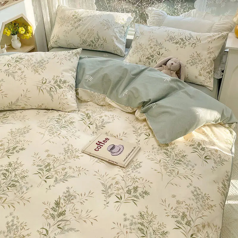 Romantic Floral Duvet Cover Bedding Set with Flat Sheet & Pillowcases