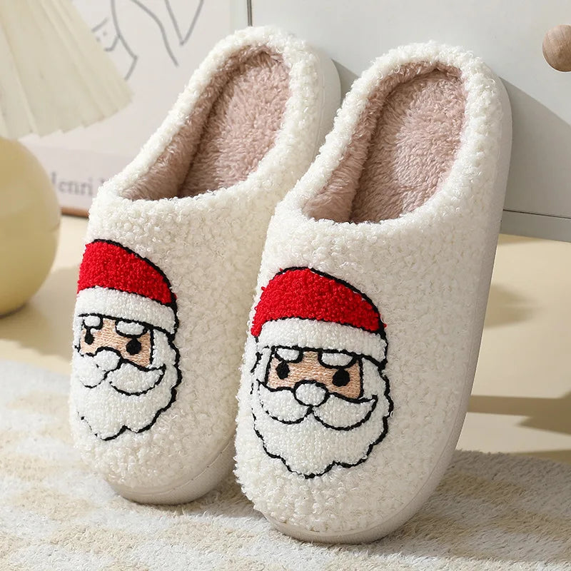 Women Winter Furry Cotton Slippers Indoor Warm Plush Non-Slip House Slides