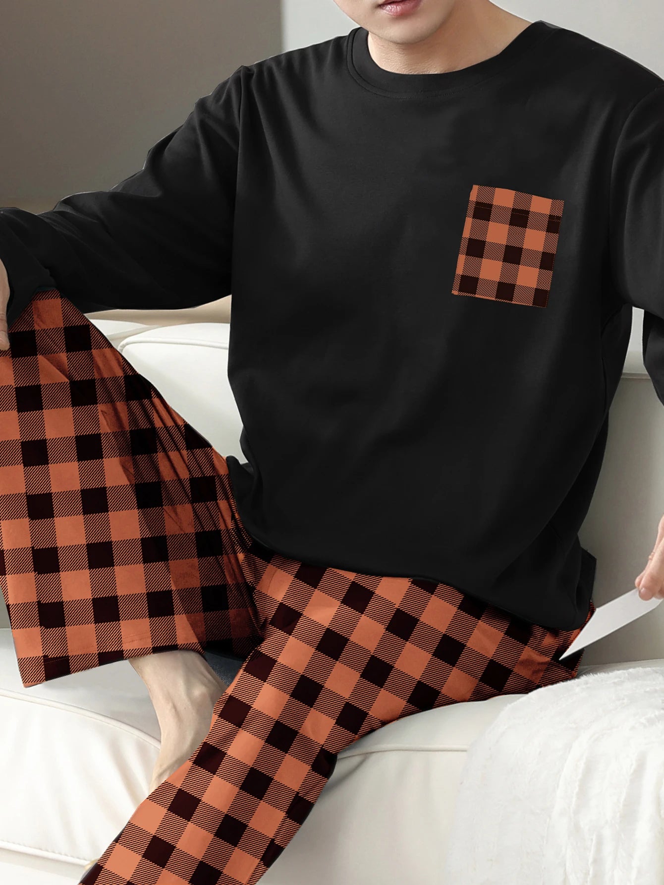 Men’s Checkered Long Sleeve Pajama Set
