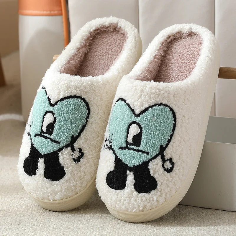 Women Winter Furry Cotton Slippers Indoor Warm Plush Non-Slip House Slides