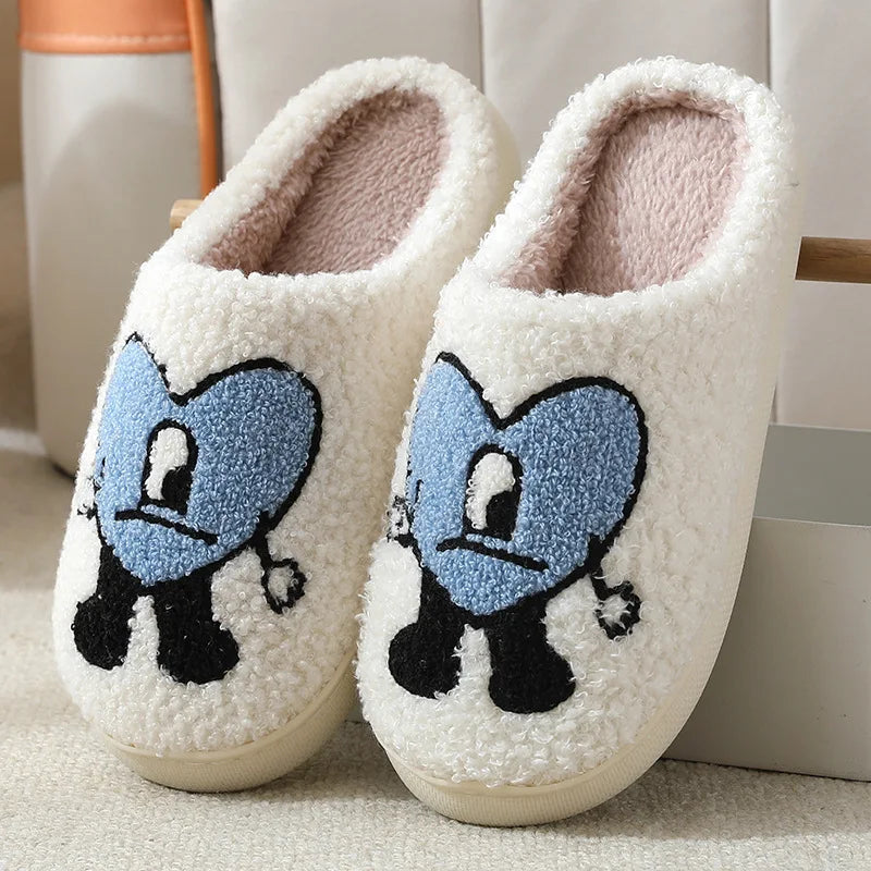 Women Winter Furry Cotton Slippers Indoor Warm Plush Non-Slip House Slides