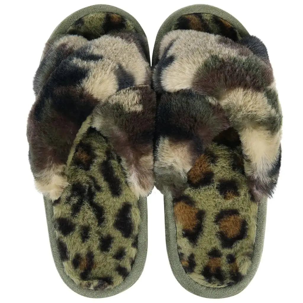 Unisex Fuzzy Cross Band Open Toe Slippers