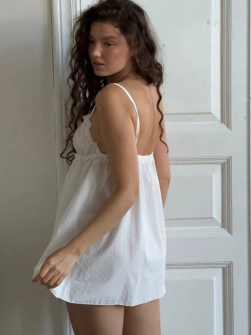 Women’s Summer Cotton Backless Short Nightgown