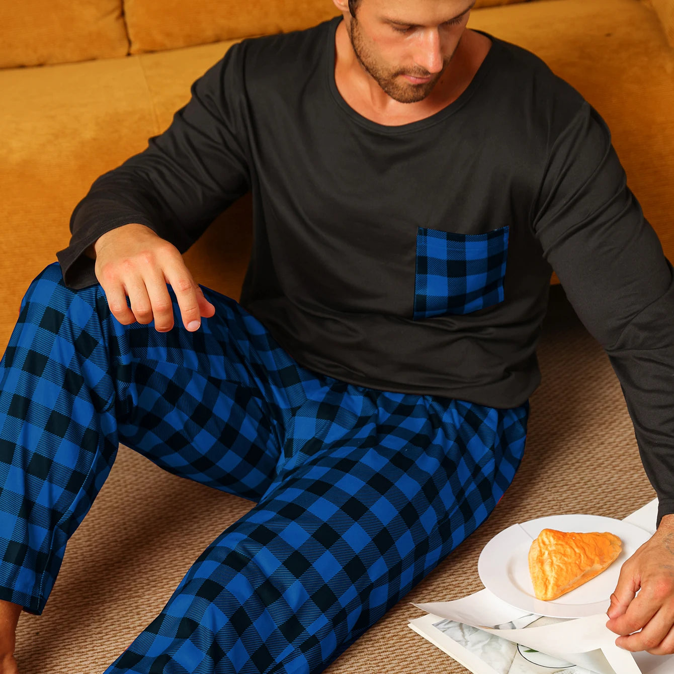 Men’s Checkered Long Sleeve Pajama Set