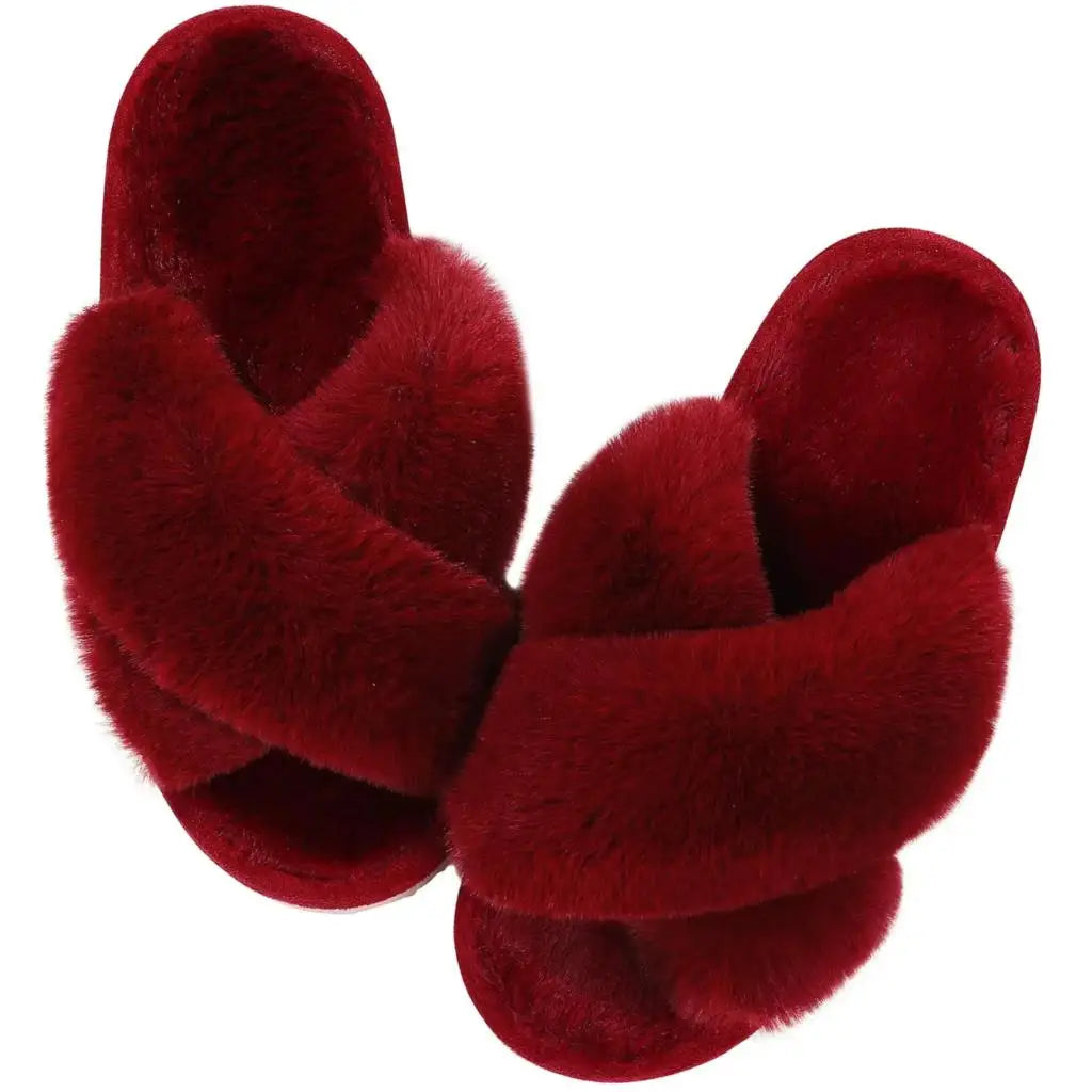 Unisex Fuzzy Cross Band Open Toe Slippers
