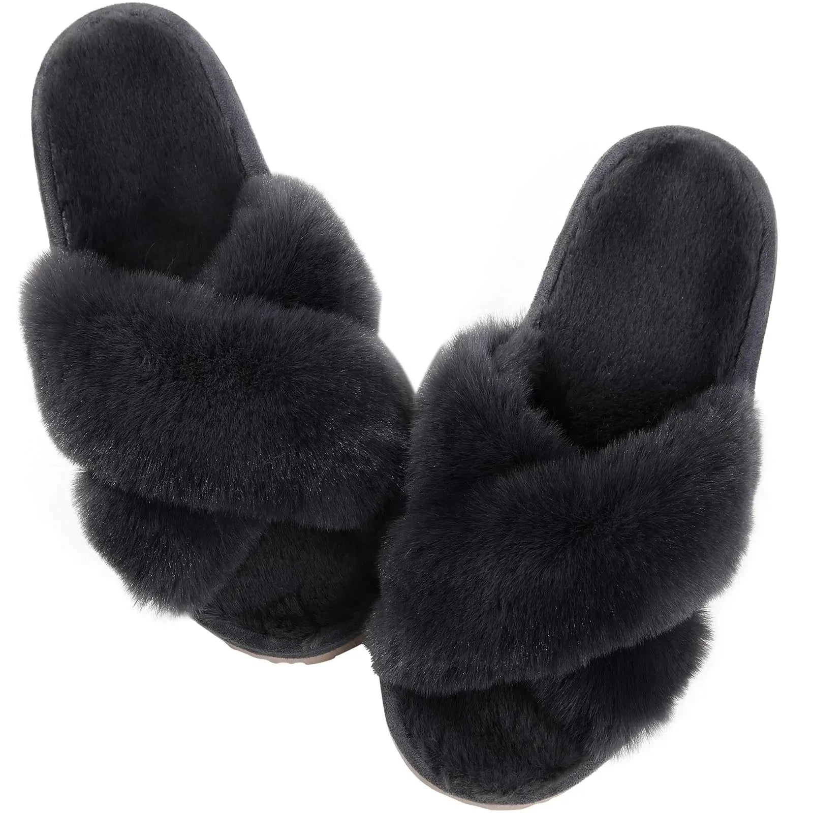 Unisex Fuzzy Cross Band Open Toe Slippers
