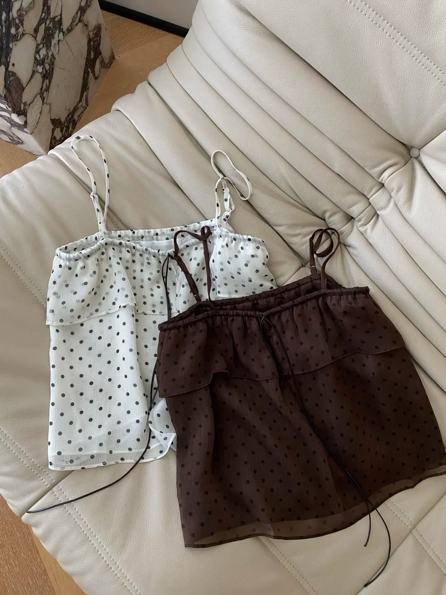 Women’s Silk Blend Camisole Tank Top – Polka Dot Sleep Top