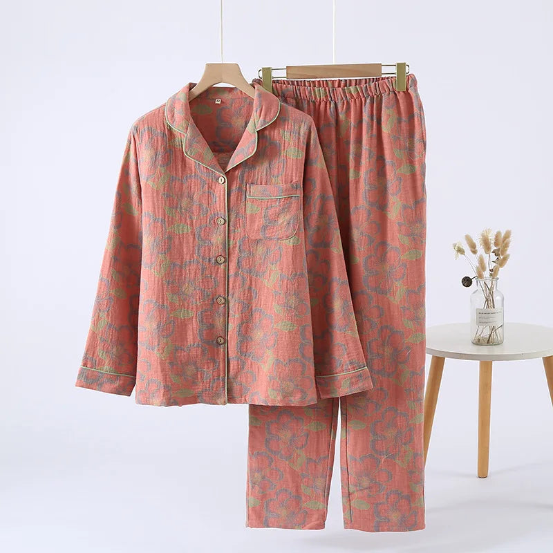 Women’s Autumn Cotton Jacquard Ethnic Print Pajama Set