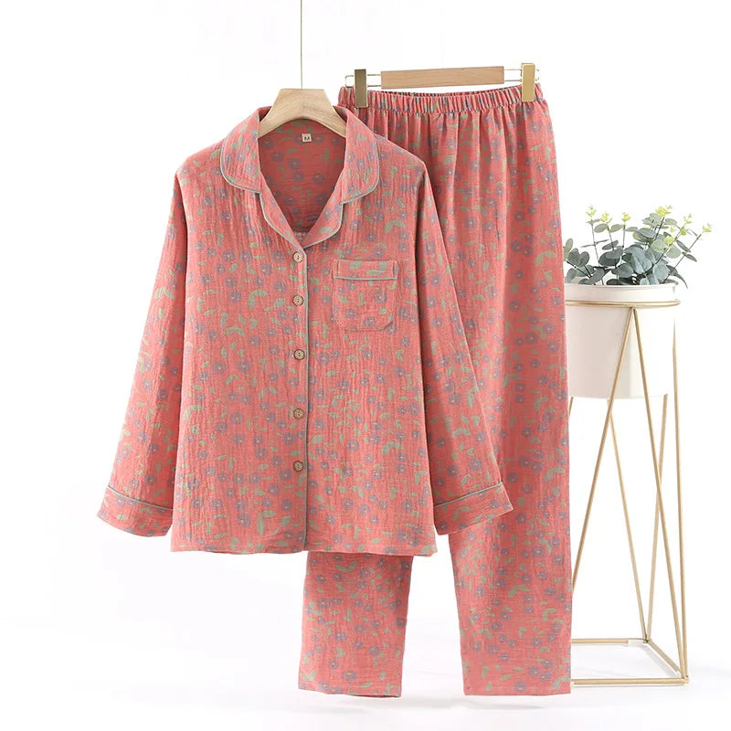 Women’s Autumn Cotton Jacquard Ethnic Print Pajama Set