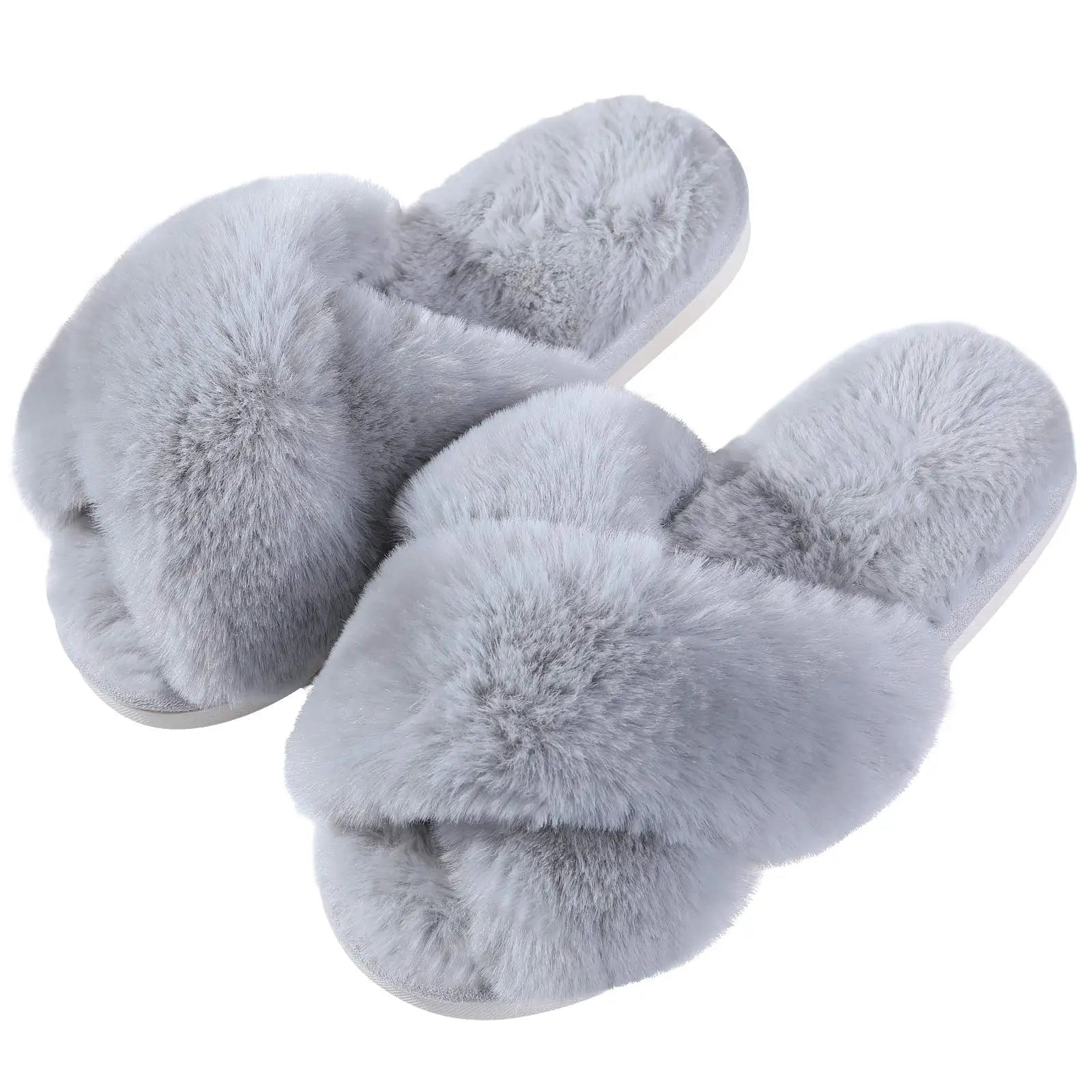 Unisex Fuzzy Cross Band Open Toe Slippers