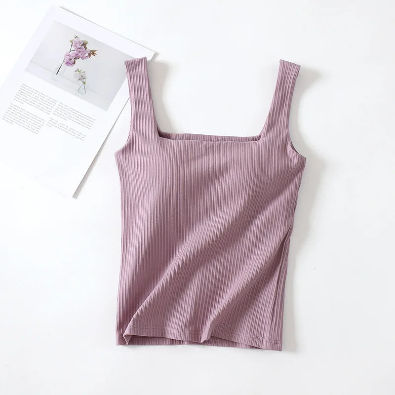Women’s Cotton Camisole Pajama Top – Square Neck Summer Sleepwear