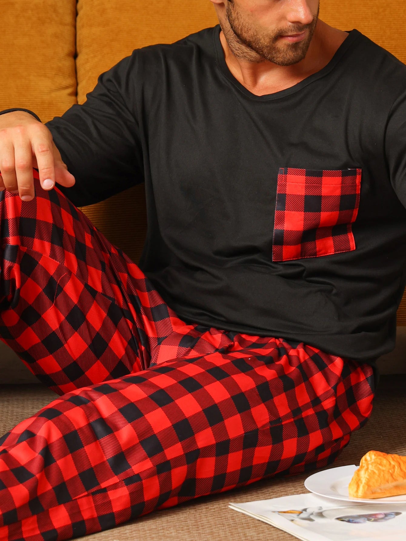 Men’s Checkered Long Sleeve Pajama Set