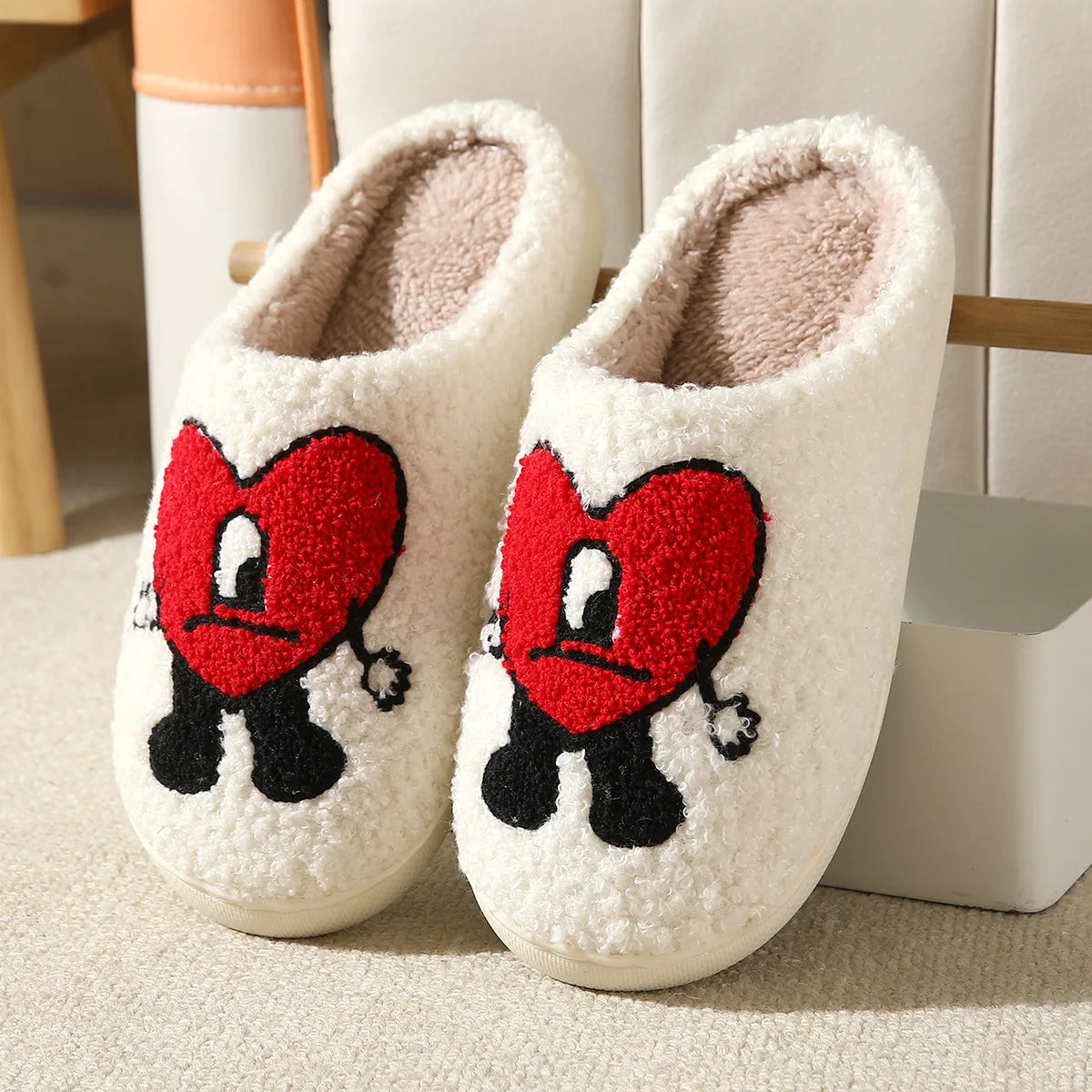 Women Winter Furry Cotton Slippers Indoor Warm Plush Non-Slip House Slides