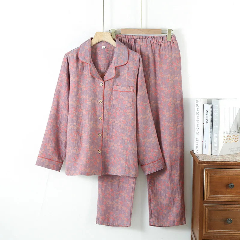 Women’s Autumn Cotton Jacquard Ethnic Print Pajama Set