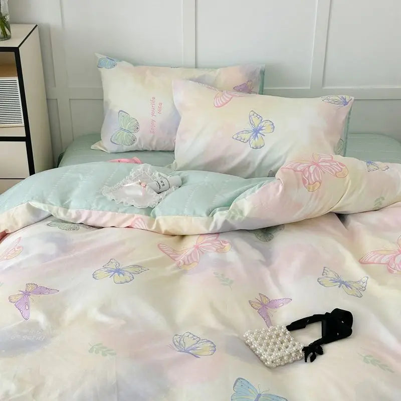 Romantic Floral Duvet Cover Bedding Set with Flat Sheet & Pillowcases